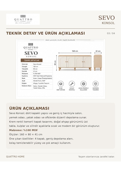 Sevo Konsol Krem Meşe Beyaz