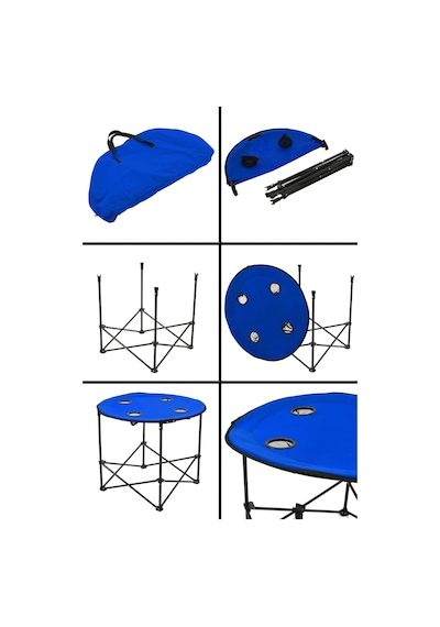 Exent 70 X 70 X 60 Cm Yuvarlak Katlanır Taşıma Çantalı Kamp Masası, Piknik Masası-mavi Çok Renkli