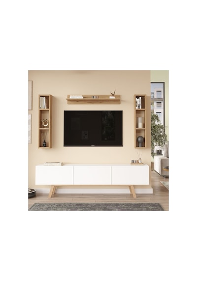 Yurudesing Pulse Tv Ünitesi Raflı 3 Kapaklı 180cm Ahşap Ayaklı Beyaz-sepet Pu3-ws Diğer