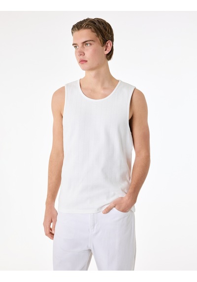 Koton Pamuklu Kolsuz Bisiklet Yaka Slim Fit Atlet Beyaz 6sam30006mk