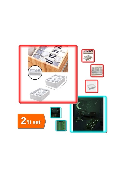 12 Bölmeli Çekmece Düzenleyici + Işık Veren Fosforlu Yıldız Tozu Etiketleri - 2li Set U8g6c5 Belirtilmemiş