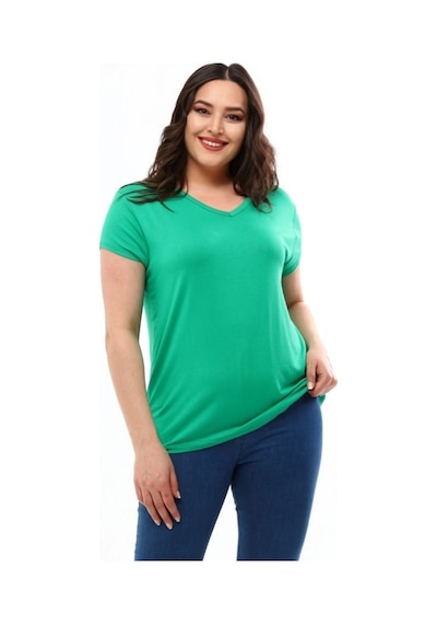 Aytemas V Yaka Basic Bluz Yeşil