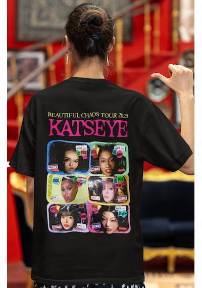 Sevbano Katseye Kpop Müzik Grubu Sırt Baskılı Unisex Oversize Tişört Siyah