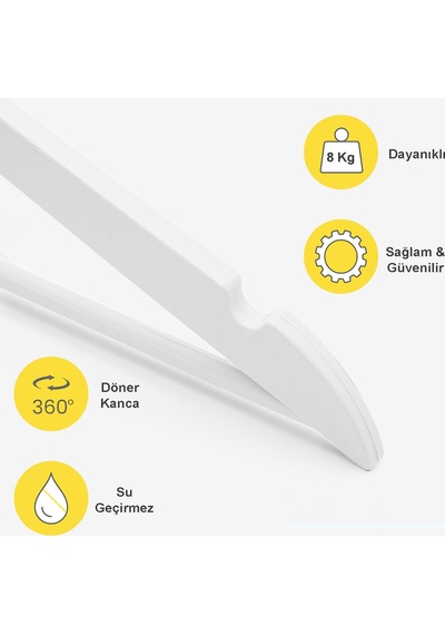 12 Adet Beyaz Ahşap Görünümlü Plastik Askı Kıyafet Elbise Gömlek Askısı Plastik Beyaz Tr Diğer