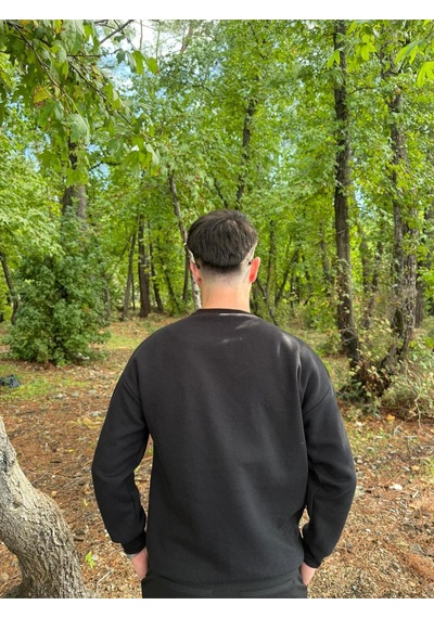 Erkek Oversize Bisiklet Yaka Basic Sweatshirt SIYAH
