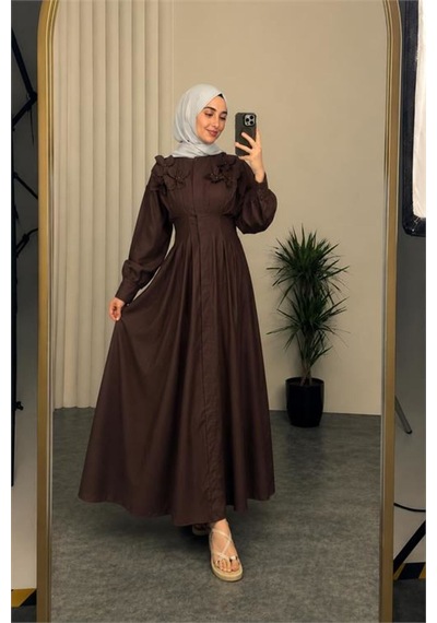 Neşeli Butik Kadın Kahverengi Belden Oturtmalı Çiçek Detaylı Premium Tesettür Elbise Nbvq4933 Neşeli Butik Kadın Kahverengi Belden Oturtmalı Çiçek Detaylı Premium Tesettür Elbise Nbvq4933