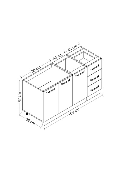Minar 160 Cm Mutfak Dolabı Beyaz 160-b1-alt Modül