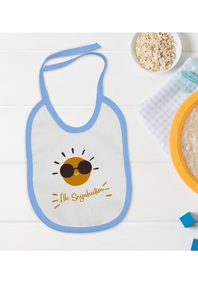 Bk Kids İlk Seyahat Tasarımlı Mavi Bebek Mama Önlüğü Mavi