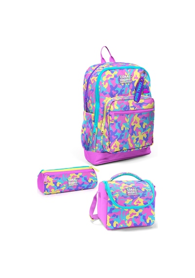 Kids Pembe Sarı Lavanta Kamuflaj Desenli 3 Lü Okul Çanta Seti Set0133201 Krem
