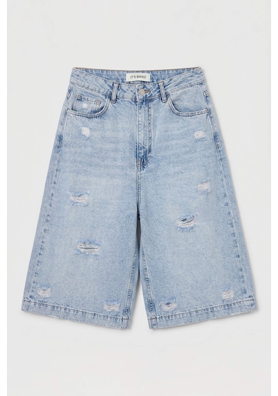 it's basic Kadın Kot Rengi 12s6-3 Tasarım Baggy Bermuda Denim Şort Çok Renkli