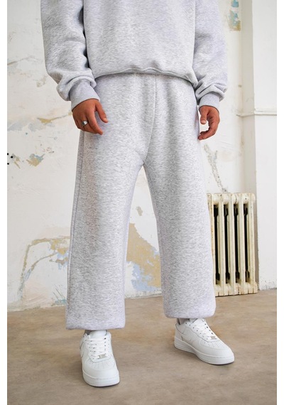 Gri Melanj Cozy Basic Paça Lastik Oversize Eşofman GRI MELANJ