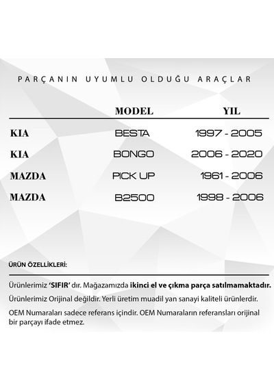 Kia Besta, Bongo , Mazda Pick-up, B2500 İçin Pedal Lastiği