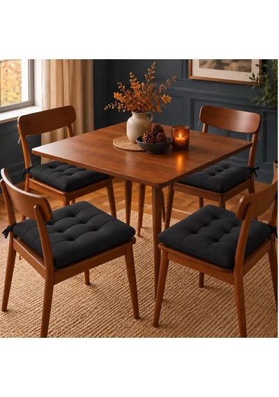 4 Lü Kapitone Bağcıklı Sandalye Minderi 40 40 3 Cm Siyah 40 40 3 Cm 4 Adet