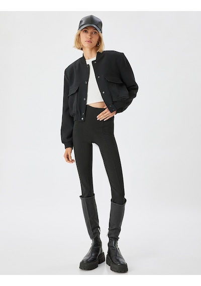Koton Nervürlü Tayt Yüksek Bel Lastikli Slim Fit Siyah 5wak80062ek SiYAH
