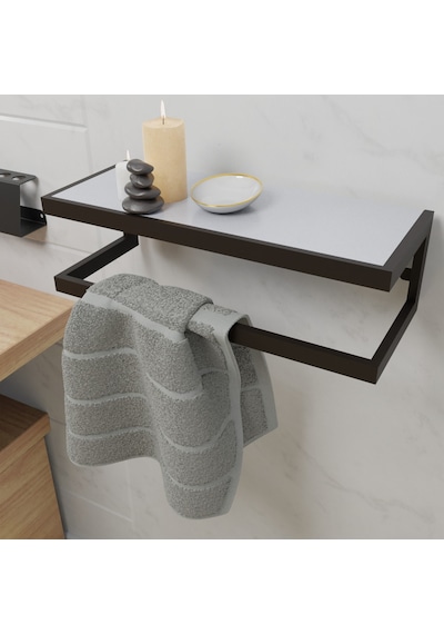 Lyla Concept Funda Banyo Ahşap Raflı Metal Havlu, Şal Askılık Siyah - Beyaz