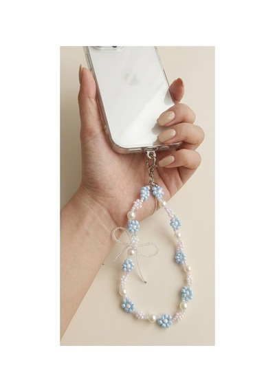 Pastel Tonlu Amavi Pembe Çiçekli Telefon Bilek Askısı