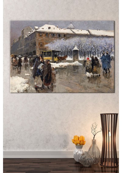 Yeni Yıl New Year Yılbaşı Kış Yağlıboya Efektli Doğa Manzara Dekoratif Kanvas Tablo (8 Farklı Ölçü) 50 x 35r