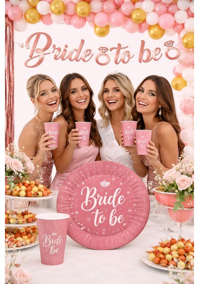 Rose Gold Renkli Bride To Be Kaligrafi Yazılı Yüzük Detaylı Bekarlığa Veda Partisi Konsept Banner Tüm Yaşlar