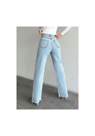 Kene Jeans Paça Kesik Yüksek Bel Buz Kar Boru Paça Kot Pantolon Buz Kar