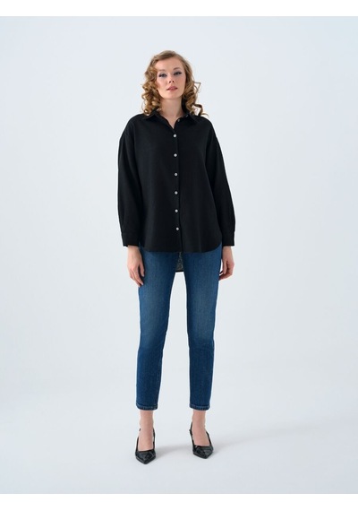 LOFT Loose Fit Kadın Gömlek U.kol Lf2038437 Q1.v1 Siyah