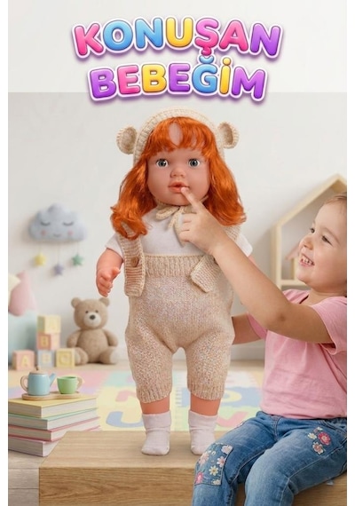 Konuşan Bebeğim 60 Cm Türkçe Konuşan Örgü Tulum Ve Şapkalı Kafası Bacakları Kolları Et Oyuncak Bebek 59561479