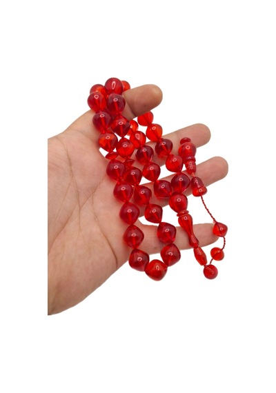 Han Ticarethane Sığırcık Kesim Büyük Boy Kırmızı Toz Kehribar Tesbih