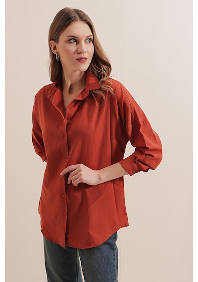 Bigdart 3900 Oversize Uzun Basic Gömlek - Kiremit 001