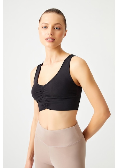Los Ojos Siyah Hafif Destekli Kaplı Önü Büzgülü Crop Top Büstiyer Low Scoop Siyah