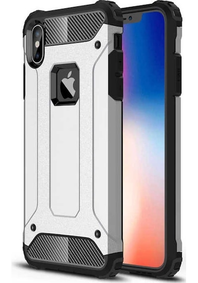 Noktaks - Apple Uyumlu iPhone X - Kılıf Çift Katman Zırh Tank Crash Military Kapak - Gri