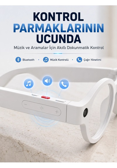 Mey İthalat Beyaz Yapay Zeka Akıllı Gözlük Fotoğraf Video Ses Kayıtlı Çoklu Dil Çeviri Bluetooth Bağlantıl
