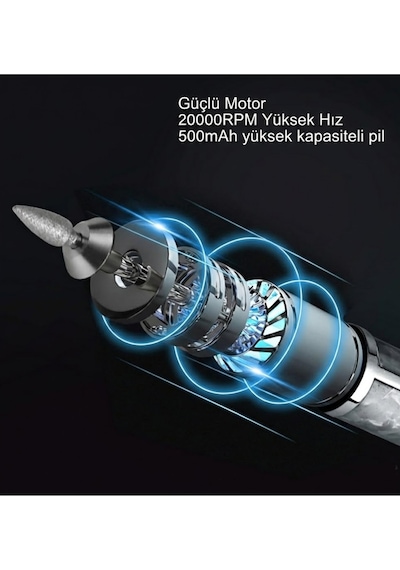 Mini Uv Led Lamba Ve Metal Gövdeli Şarjlı Manikür Pedikür Törpü Freze Seti