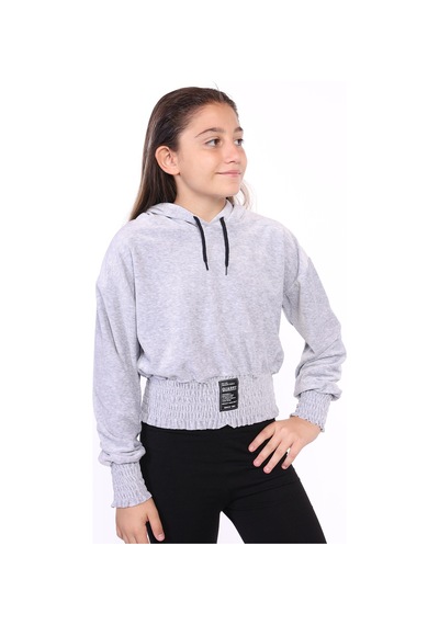 Toontoy Kids Toontoy Kız Çocuk Kapüşonlu Kadife Sweatshirt Gri Melanj