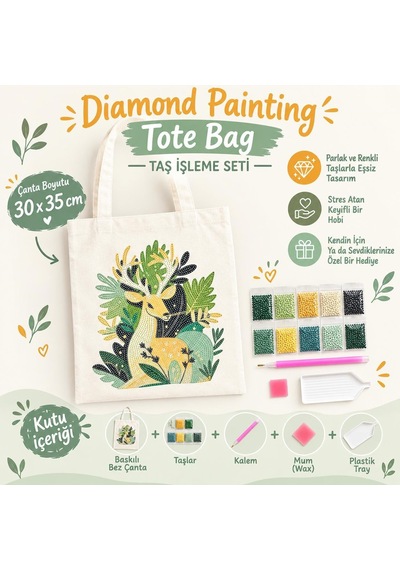 5d Elmas Taş İşlemeli Bez Çanta 30x35cm, Diamond Painting Tote Bag Gwddx19483, Elmas Boyama Bez Çanta Hobi Kiti, Taşlı Omuz Çantası Seti