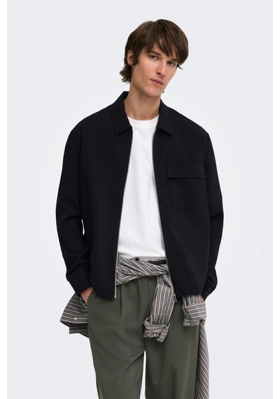 Only & Sons Onswıll Erkek Fermuarlı Overshirt Gömlek Regular Fit Günlük Şık Siyah