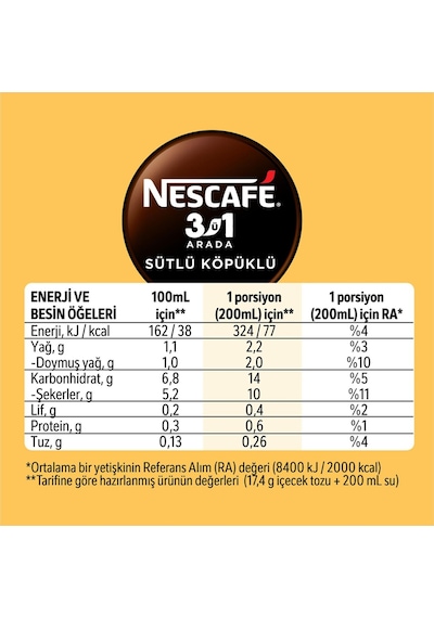 Nescafe 3ü1 Arada Sütlü Köpüklü Kahve 17,4 Gr X 40 Adet Çözünebilir