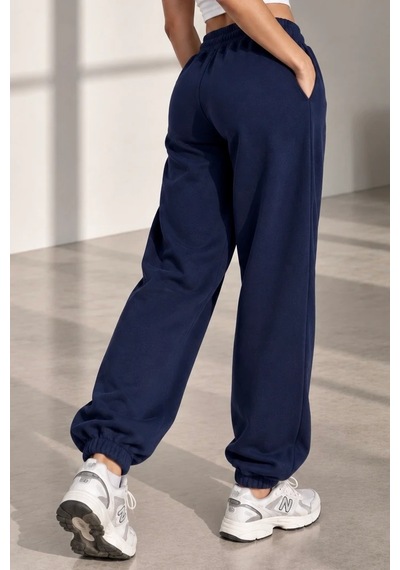 Bb Butik Basic Dökümlü Modal Kumaş Lastikli Bel Rahat Kesim Jogger Pantolon Zg3535 Lacivert