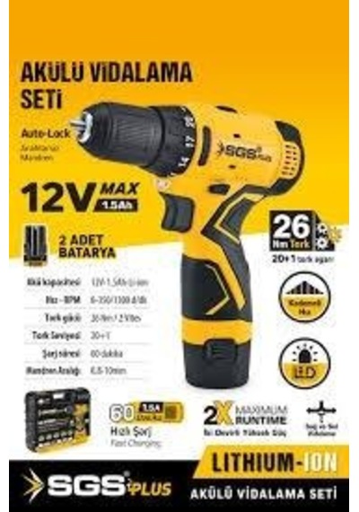 Akülü Vidalama Seti 12 Volt 1 1.5 Ah Bits Uç Seti
