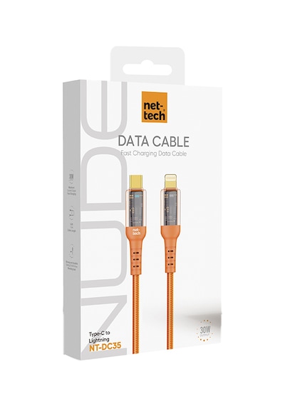 Nettech Nt-dc35 30w Plastik 100 Cm Type-c To Lightning Şarj Ve Data Kablosu Turuncu