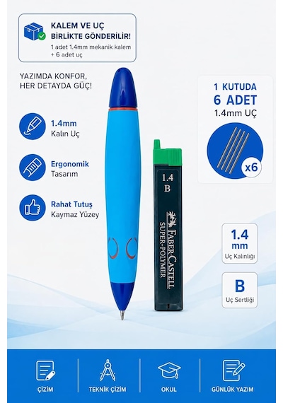 Faber-castell Okul Versatili Mekanik Kalem, 1.4mm Uç, Ergonomik T Diğer