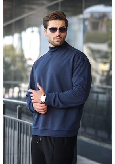 Madmext Lacivert Yarım Balıkçı Yaka Erkek Basic Sweatshirt E7158 Lacivert