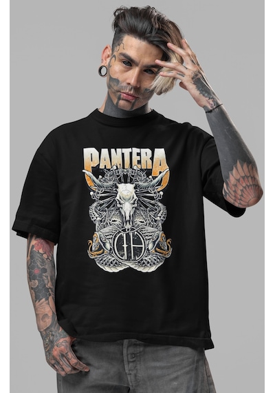 Pantera Rock Metal Müzik Grubu Ön Baskılı Unisex Oversize Tişört Siyah