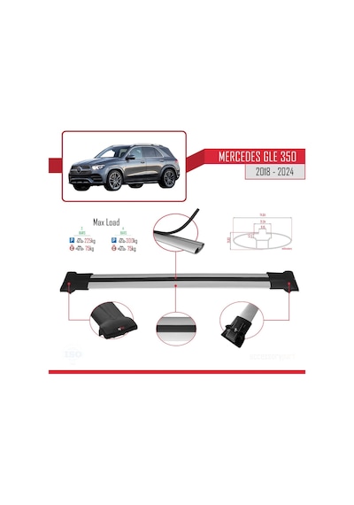 Mercedes Gle V167 2018 Ve Sonrası İle Uyumlu Fly Model Ara Atkı Tavan Barı Gri 3 Adet
