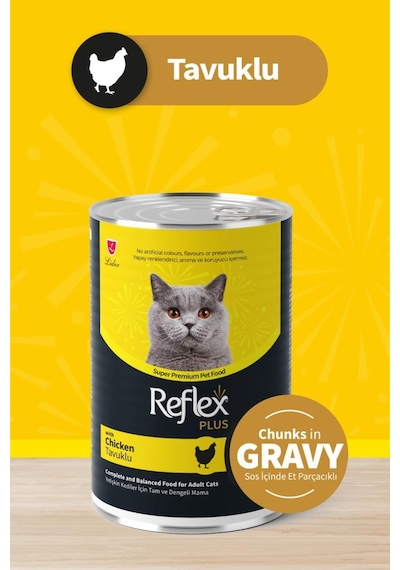 Reflex Plus Sos İçinde Et Parçacıklı Tavuklu Yetişkin Kedi Maması 400g X 24 Adet