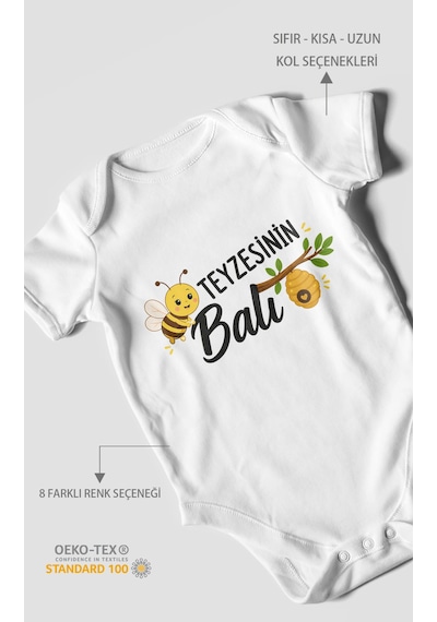 Morivokids Teyzesinin Balı Kısa Kollu Bebek Body %100 Pamuk Zbn225-kk Beyaz