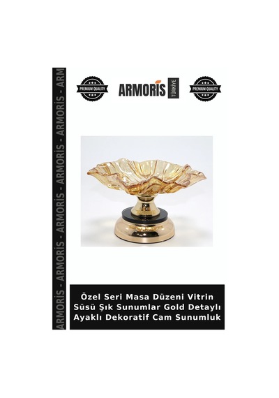 Özel Seri Masa Düzeni Vitrin Süsü Şık Sunumlar Gold Detaylı Ayaklı Dekoratif Cam Sunumluk