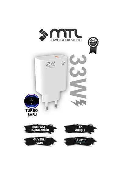 33w Turbo Şarj Saniyeli Usb Çıkışlı Hızlı Şarj Adaptörü Mt1754