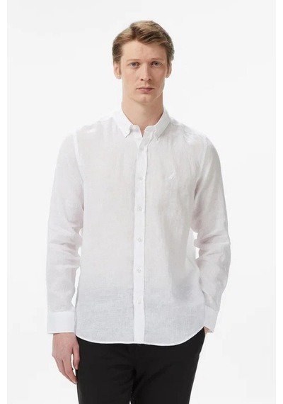 Nautica Erkek Beyaz Regular Fit Keten Gömlek-14495