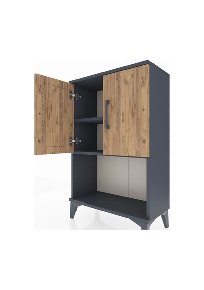 Arges Komodin 2 Raflı 2 Kapaklı 60x30x96 Antrasit-çam Antrasit