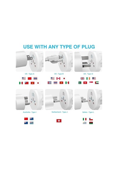 Infomax Evrensel Seyahat Priz Adaptörü 2300w Universal Fiş Dönüştürücü Eu Avrupa Priz Adaptörü Abd İngiltere Avustralya Çin Japonya  10a Beyaz
