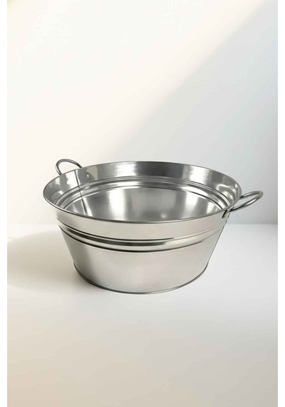 44 Litre Çok Amaçlı Metal Leğen - Dekoratif Buz Kovası, Saksılık Ve Şömine Odunluk 50 Cm Çap Renksiz